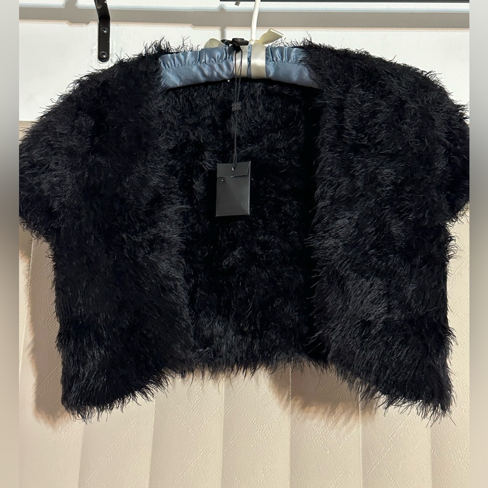 BCBG Max Azria Womens faux Fur Short Sleeve Cardigan Black Size XXS